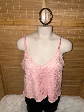 VICTORIAS SECRET 80s Vintage Pink Lace Satin Gold Label Camisole Top Sz large
